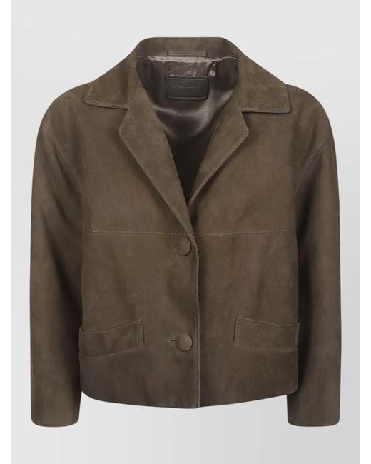 Prada Brown Suede Lamb Jacket Front Pockets Lapels