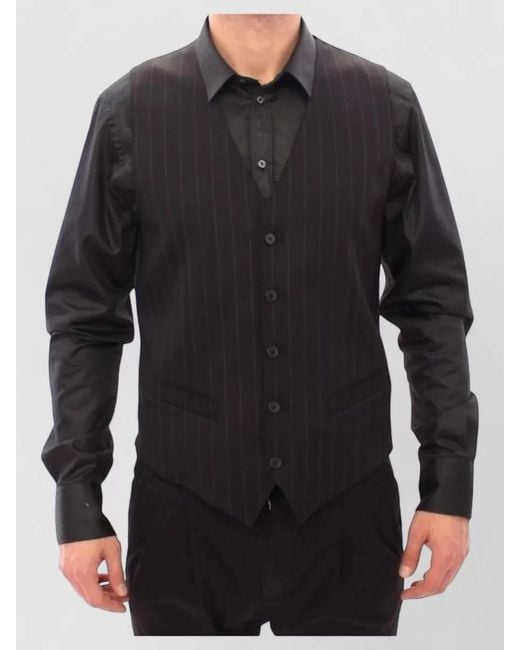 Dolce & Gabbana Black Striped Wool Blend Logo Vest for men