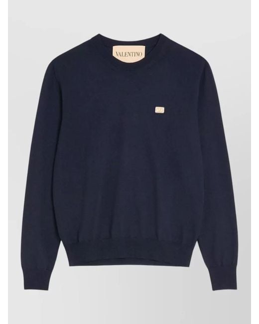 Valentino Garavani Blue Wool Jumper Vlogo Patch Regular Fit for men