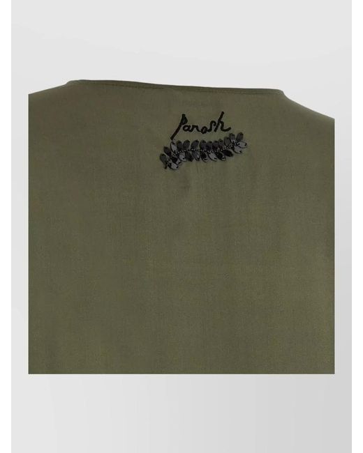 P.A.R.O.S.H. Green Sunset Dress Embroidered Detail Long Sleeves Sheer