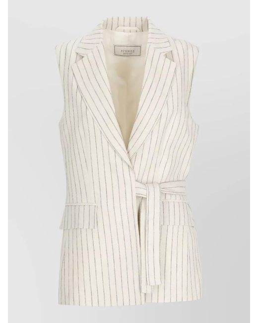 Peserico Natural Linen Gilet Sleeveless Striped Lapel Pockets