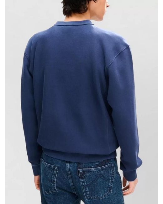 KENZO Blue Long Sleeve Crew Neck Ribbed Hem Top for men