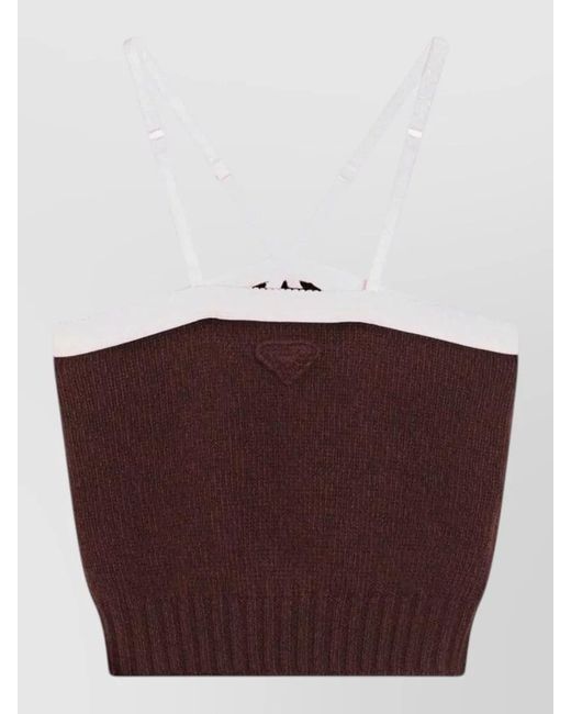 Prada Red Top Adjustable Straps Contrast Trim Ribbed