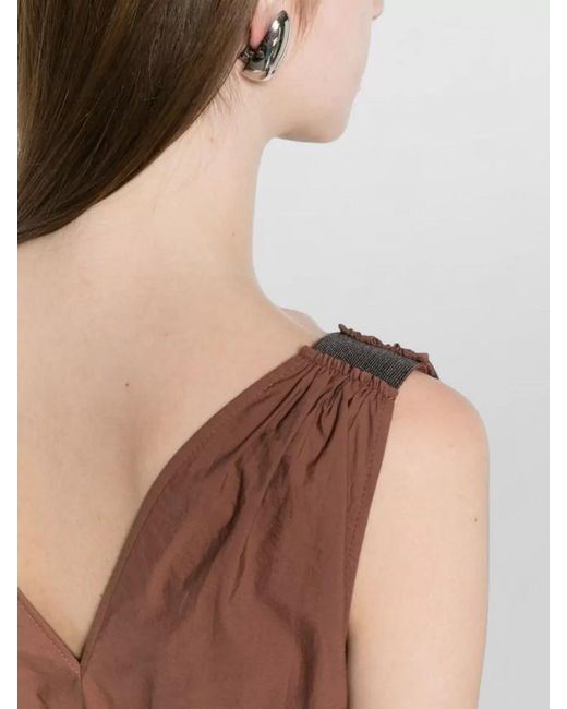 Brunello Cucinelli Brown Sleeveless Cotton Midi Dress Beaded Straps