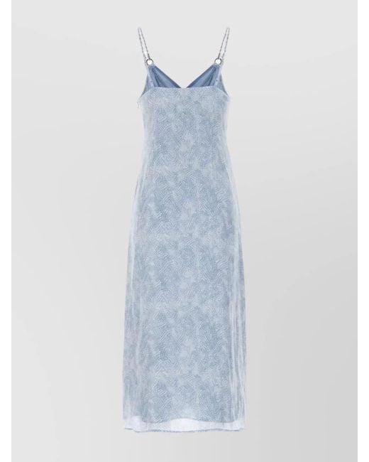 Michael Kors Women's Blue Floral Print V-Neck Midi Dress With Slit
