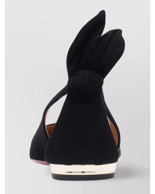 Aquazzura Black Leather Bow Ballerina Flats