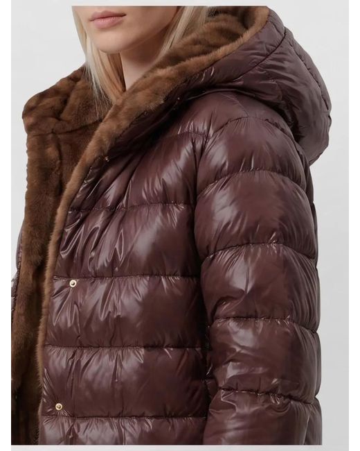 Herno Brown Ultralight Down Jacket Faux Fur Hood