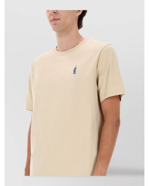 Maison Kitsuné Blue Cotton Embroidered T-Shirt for men