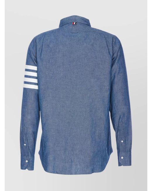 Thom Browne Blue Iii Striped Arm Detail Button-Down Collar Shirt for men