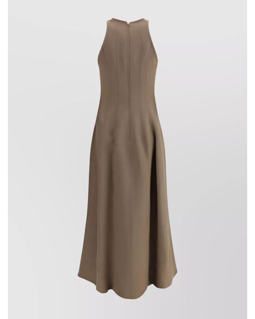 Brunello Cucinelli Natural Linen Sleeveless Round-Neck Maxi Dress
