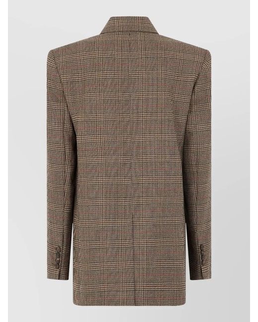 Max Mara Brown Check Pattern Jacket Long Sleeves Lapels