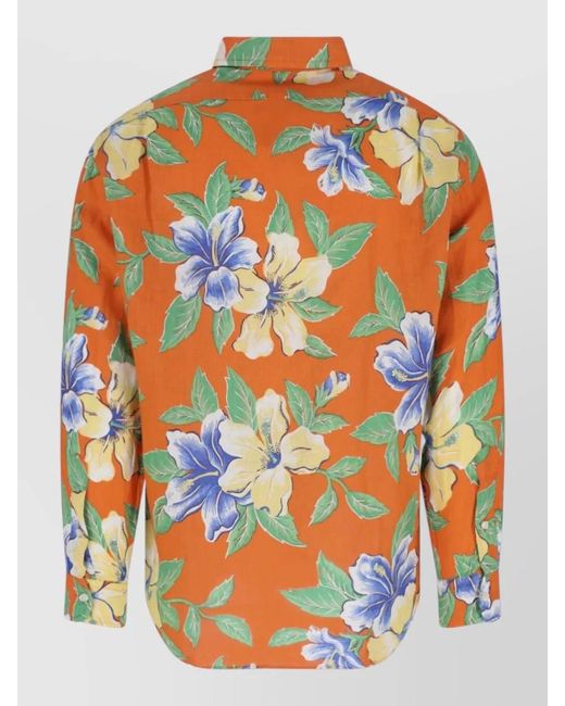 Polo Ralph Lauren Orange Button Down Collar Floral Shirt Long Sleeves for men