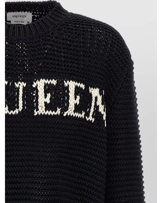 McQueen Black Logo-Print Long-Sleeve Sweater for men