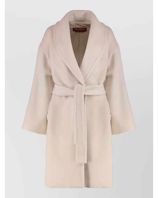 Max Mara Natural Alpaca Wool Belted Single Breasted Coat