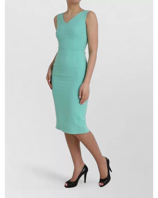 Dolce & Gabbana Blue Sleeveless Bodycon Midi Dress V Neck