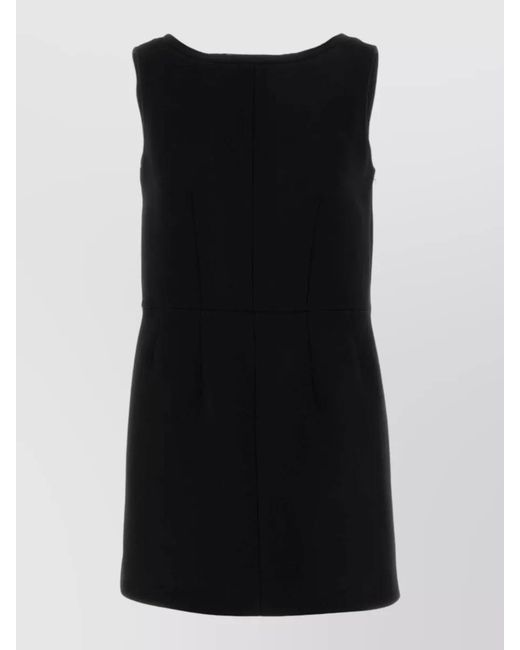 Prada Black Wool Dress Sleeveless Pleated Back Tie