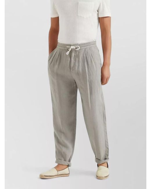 Brunello Cucinelli Blue Linen Tapered Drawstring Track Pants for men