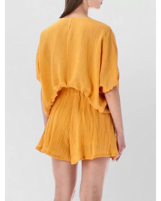 120% Lino Orange Textured Short Sleeve Summer Shirt Style