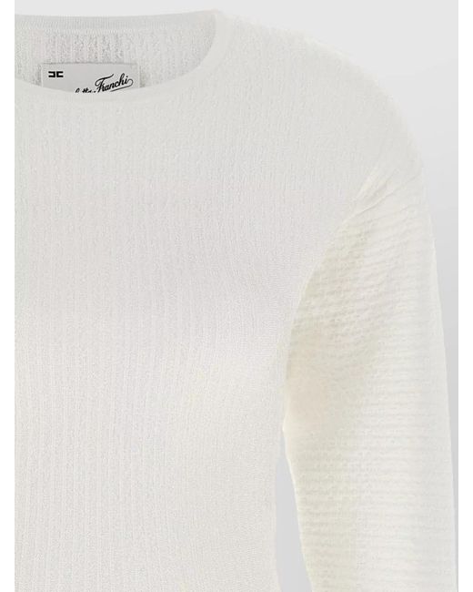 Elisabetta Franchi White Knit Dress Long Sleeves Pleated Round Neck