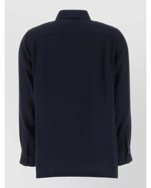 Max Mara Blue Silk Geranio Shirt Long Sleeves Straight Collar for men