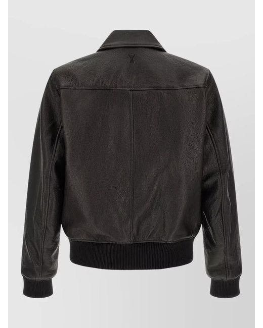 AMI Black Ami De Coeur Leather Bomber Jacket for men