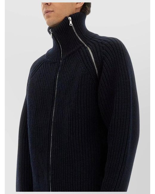 Dries Van Noten Blue Wool High Neck Zip-Up Sweater for men