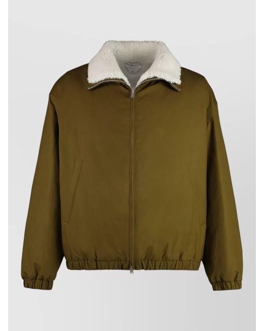 Bottega Veneta Green Cotton Jacket Shearling Lambswool Padded Collar for men