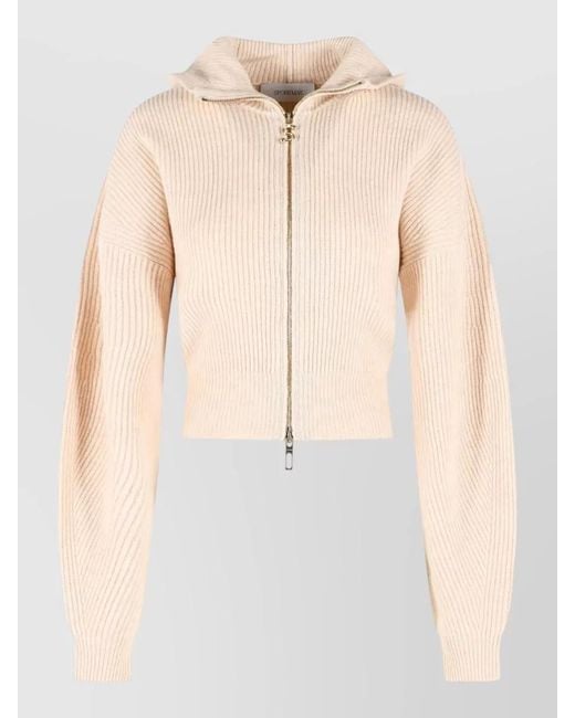 Sportmax Natural Cropped Hooded Wool Cashmere Cardigan