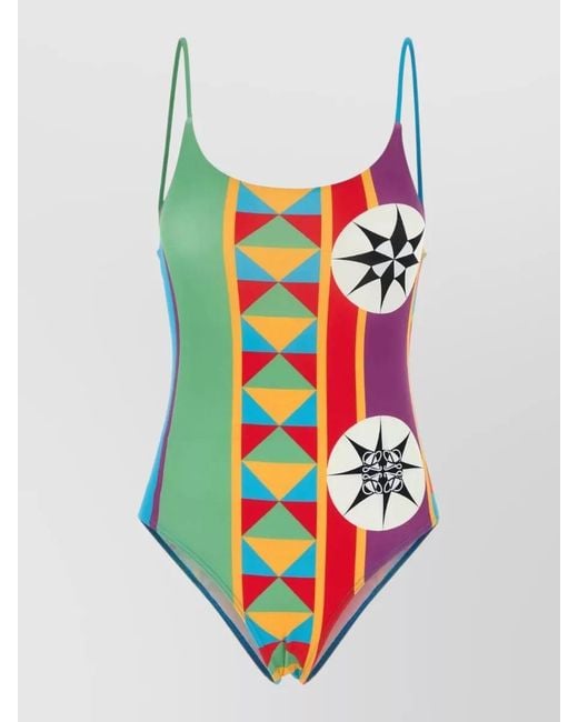Loewe White Geometric Stretch Nylon Scoop Neck Swimsuit