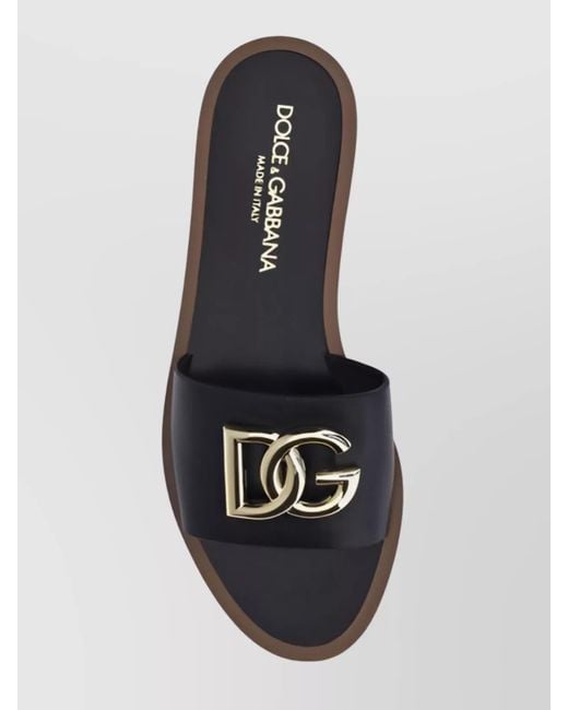 Dolce & Gabbana Black Leather Slide Sandals