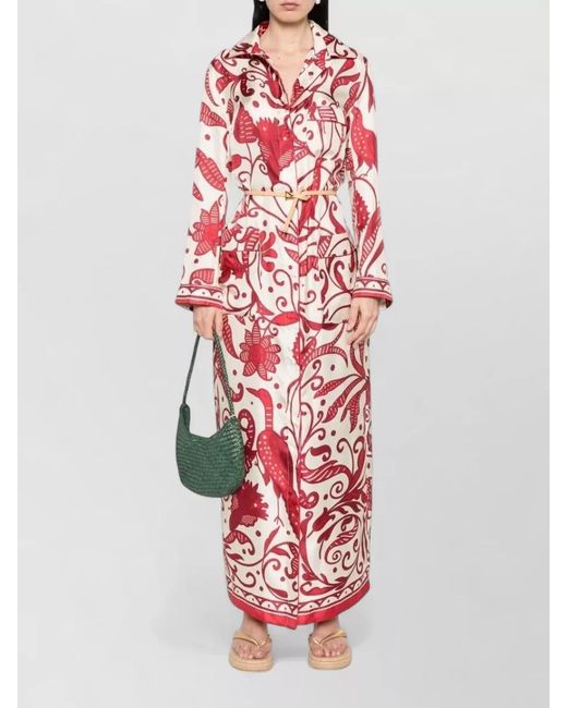 F.R.S For Restless Sleepers Red Silk Shirt Dress Belted Long Pockets