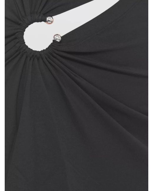 Rabanne Black Knee Length Asymmetric Cotton Dress Ruched Hem