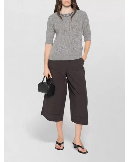 Ermanno Scervino Gray Cashmere Crewneck Sweater Crystal Beaded Neckline
