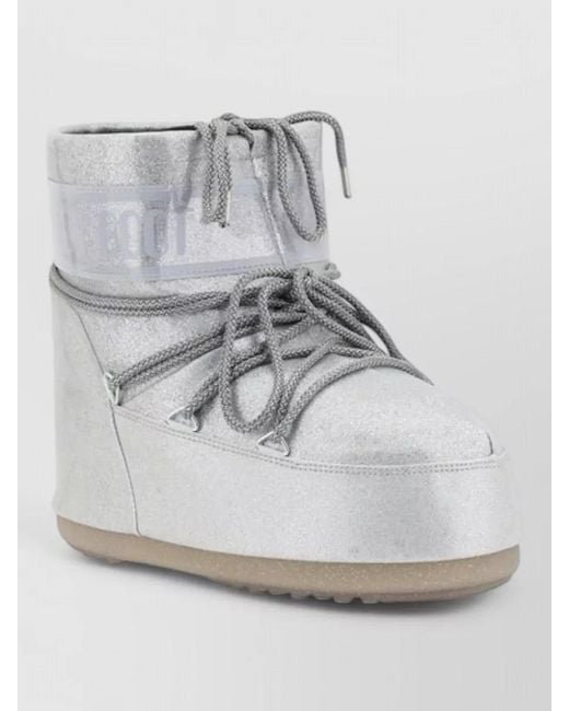 Moon Boot Gray Glitter Platform Ankle Boots Padded Design