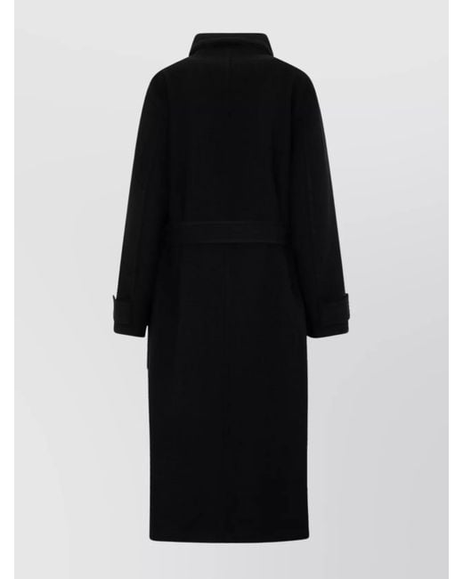 Lemaire Black Belted Waist Wrap Wool Coat