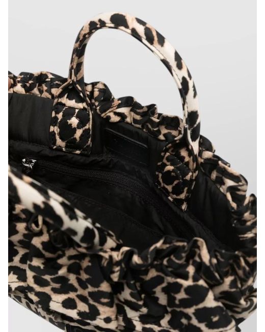Ganni Black Mini Shopper Bag Leopard Print Ruffles Strap
