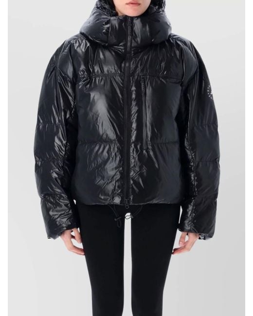 Adidas By Stella McCartney Black Short Puffer Jacket Hooded Design
