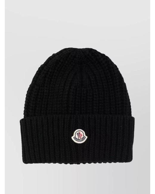 Moncler Black Ribbed Wool Cashmere Beanie
