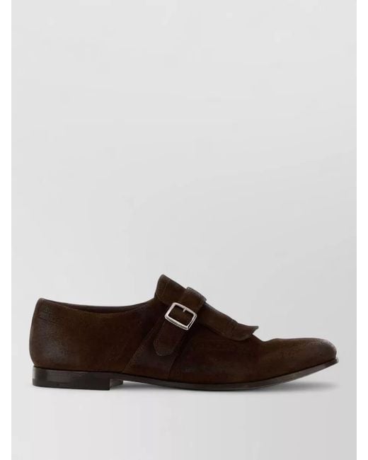 Church's Brown Shanghai Suede Monk Shoes Buckle Detail for men