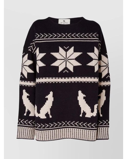Etro Black Virgin Wool Patterned Jumper