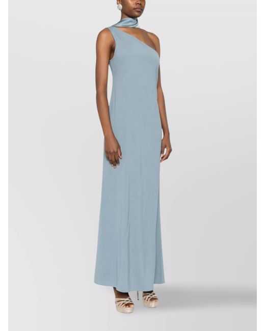 Taller Marmo Blue Crepe Asymmetric One-Shoulder Maxi Dress