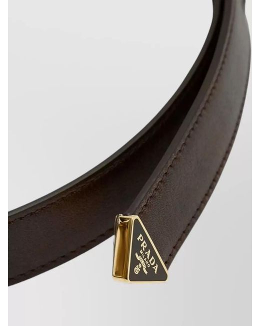 Prada White Slim Leather Belt Logo Detail