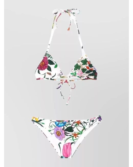 Gucci White Floral-Print Bikini Set