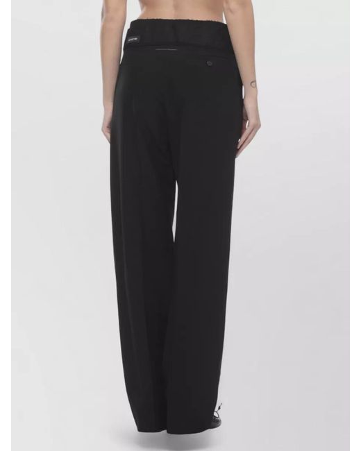 MM6 by Maison Margiela Black Wide Leg Wool Blend Trousers Belt Loops