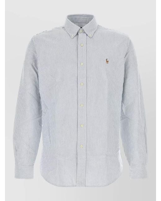 Polo Ralph Lauren White Oxford Shirt Striped Pattern Button Down Collar for men