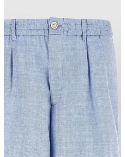 Brunello Cucinelli Blue Chevron Bermuda Shorts Linen Virgin Wool for men