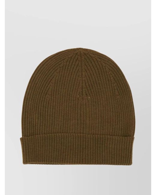 Rick Owens Green Folded Cuff Ribbed Texture Knitted Beanie Hat for men