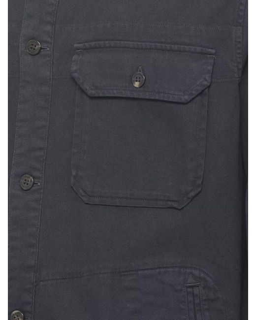 Woolrich Blue Cotton Linen Long-Sleeve Shirt Jacket for men