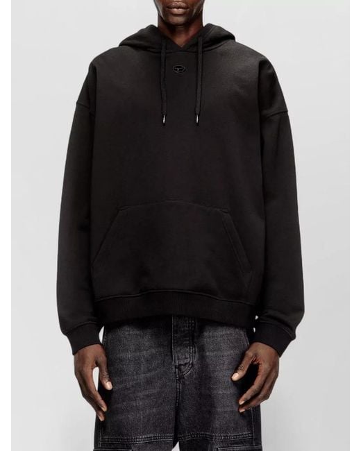 DIESEL Black Cotton Hooded Sweatshirt Kangaroo Pocket for men