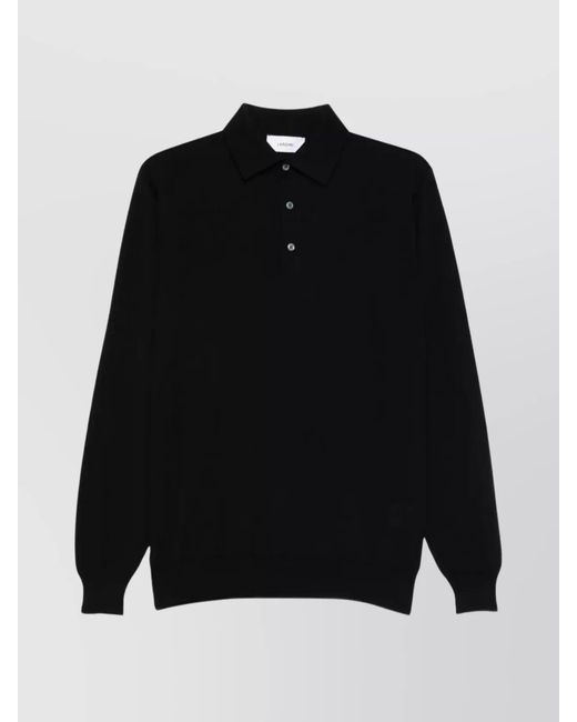 Lardini Black Wool Long-Sleeve Polo Shirt for men